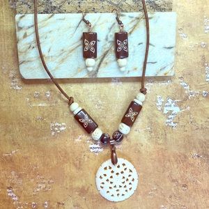 Bohemian Leather & Wood Necklace & Earrings